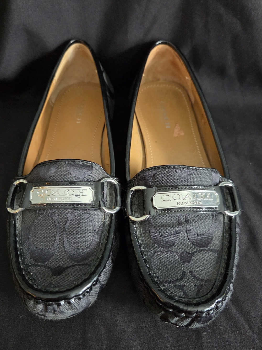 Coach Black Signature Canvas Loafers with Logo Plaque